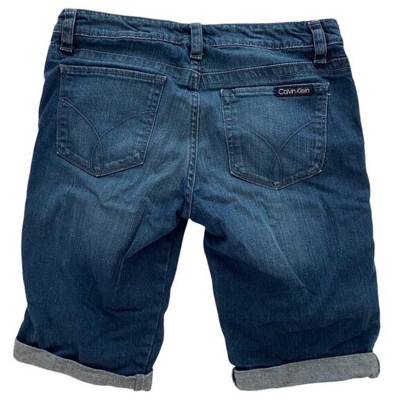 Dark Blue Calvin Klein Bermuda Mid Waist Denim Shorts - Size 8 Waist 29" - Picture 2 of 3